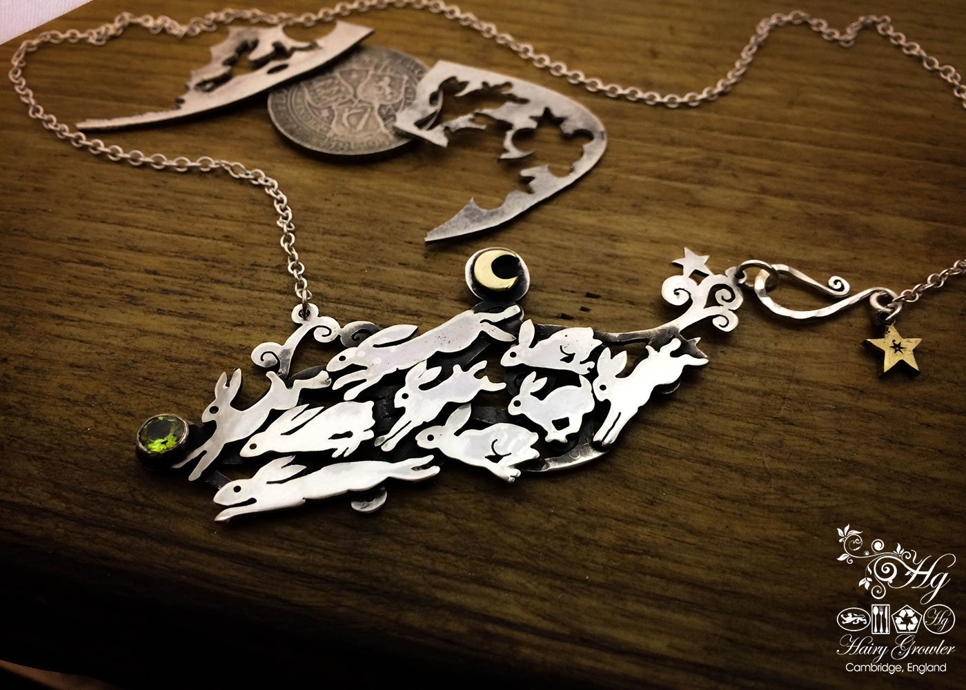 'Escape from Efrafa' leaping lapin handcrafted and unique silver necklace