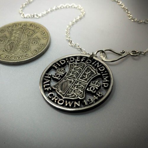 Handmade and upcycled half crown coin brooch or pendant