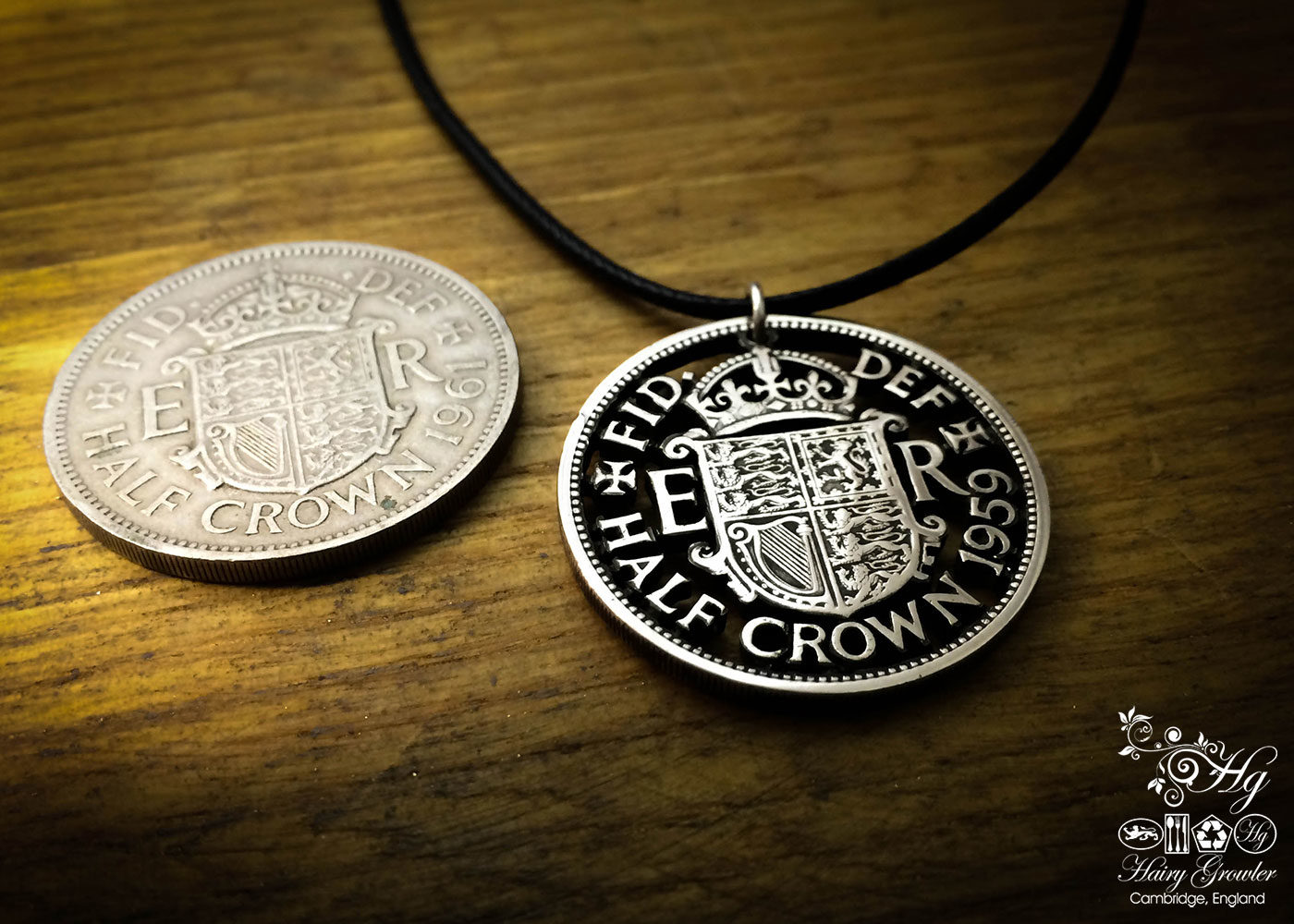 Handmade and upcycled half crown coin brooch or pendant