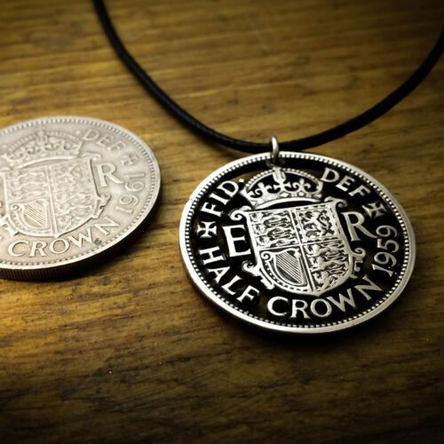 Handmade and upcycled half crown coin brooch or pendant