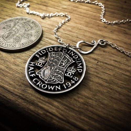 Handmade and upcycled half crown coin brooch or pendant