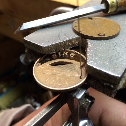 Handmade and recycled Irish harp coin pendant necklace