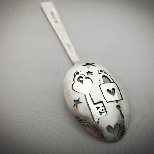 handmade and upcycled spoon lock-and-key earrings