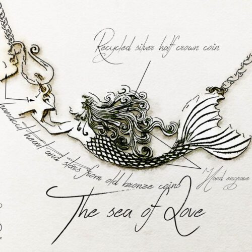 Mermaid necklace made in landlocked Cambridge, UK Hairy Growler workshop