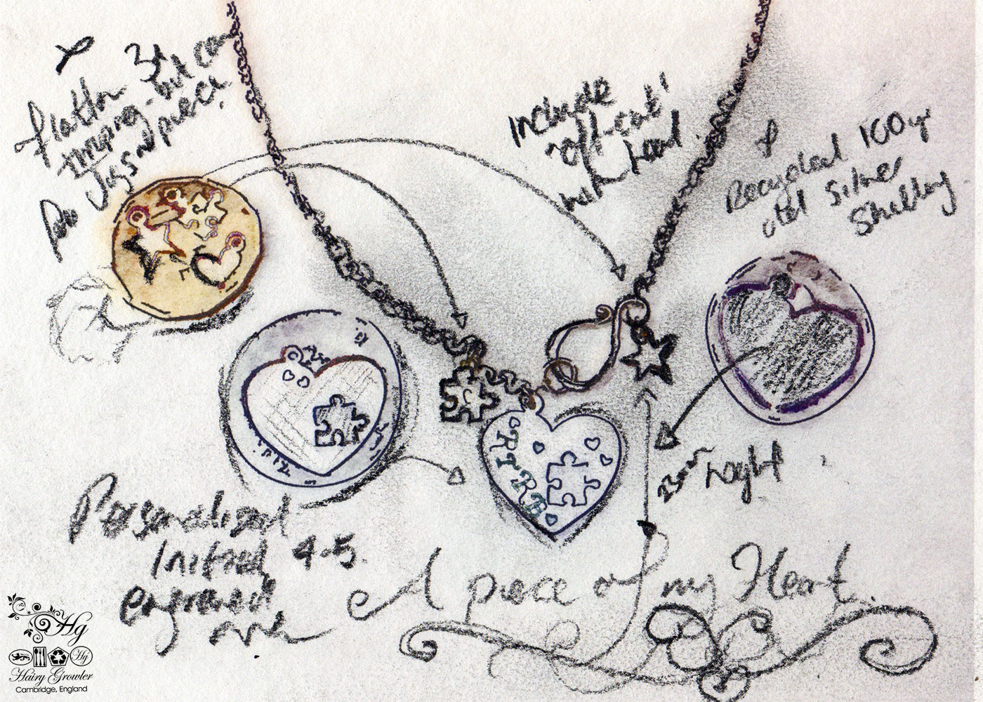 handcrafted and upcycled silver coin love heart jigsaw necklace pendant