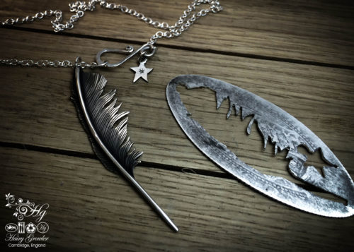 Raven girl feather necklace handmade and recycled silver