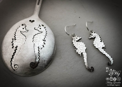 Handmade and upcycled spoon seahorse earrings