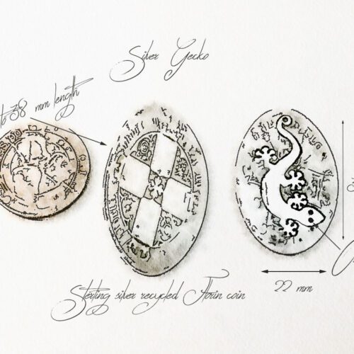 Handmade and upcycled silver coin Gecko necklace pendant