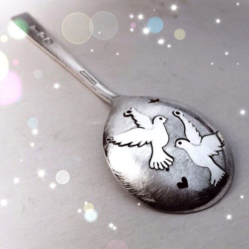 handmade and recycled spoon peace-dove earrings