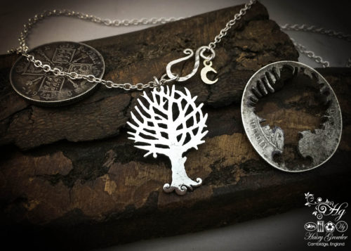 Handcrafted and recycled silver Autumn tree made from a silver coin