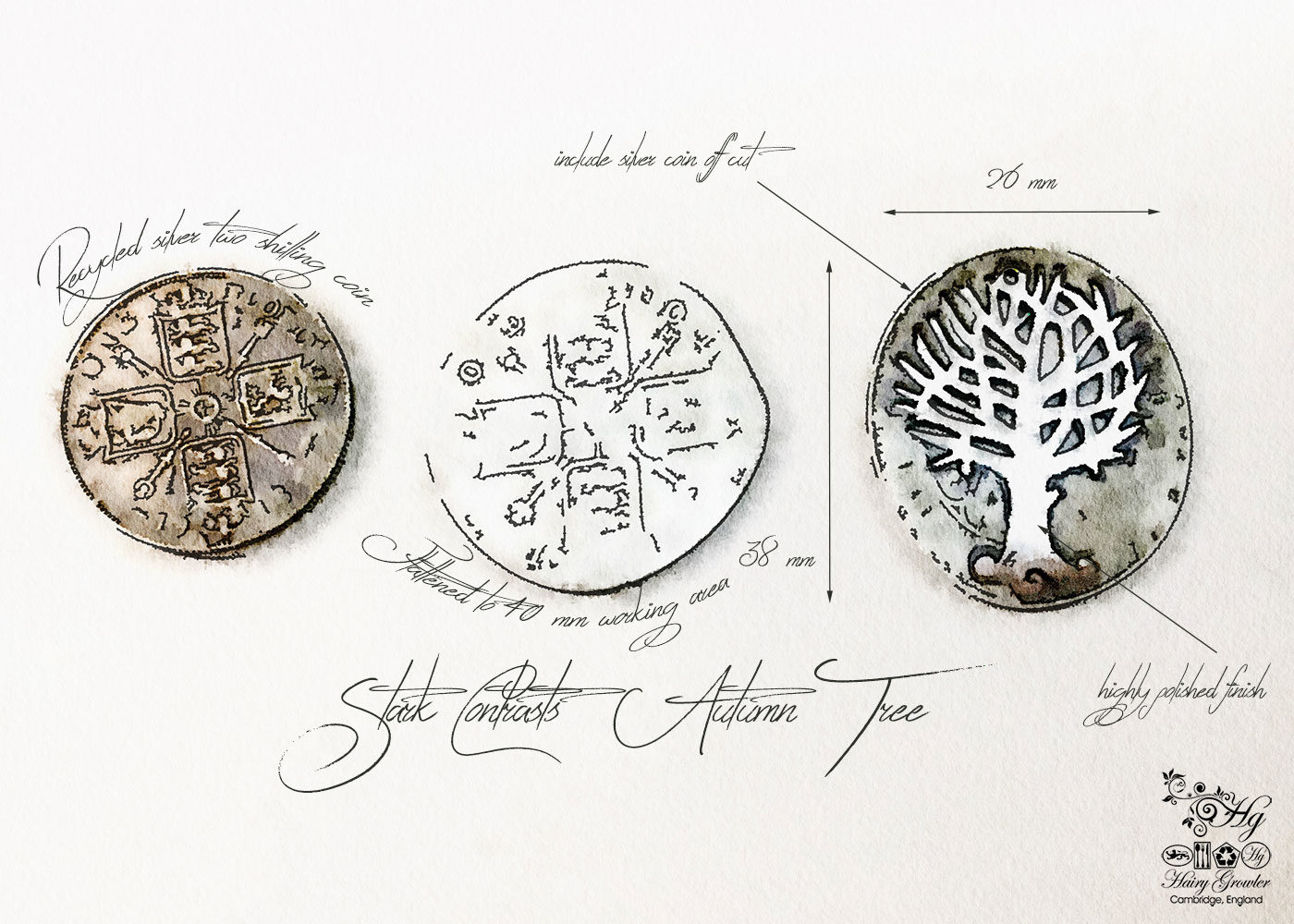 Made in England and recycled from a silver coin. Autumn tree necklace