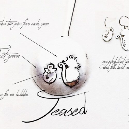 handcrafted and recycled spoon cat and fish bowl earrings