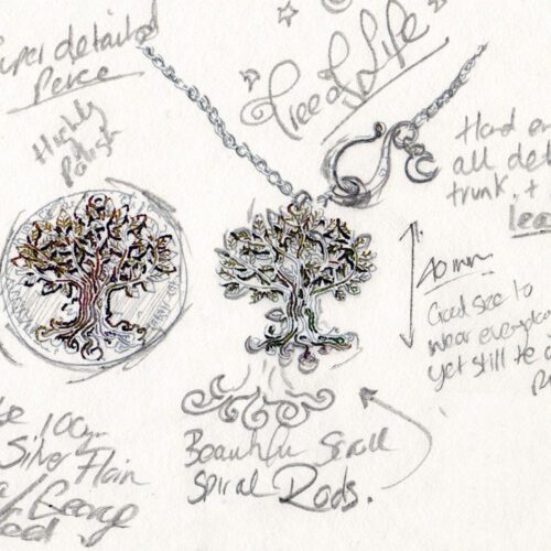 Handcrafted tree of life without tree trunk and leaf engravings