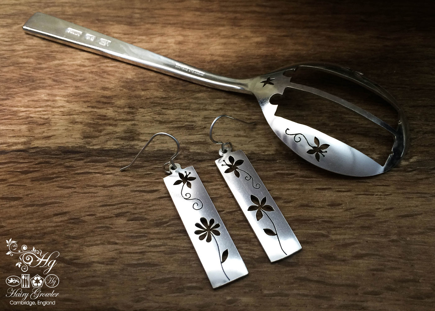 handcrafted and recycled spoon butterfly and flowers earrings