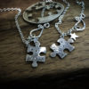 Jigsaw necklace Handmade and repurposed jigsaw pieces necklace silver coin