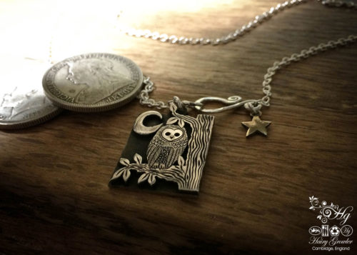 The owl in the tree silver coin necklace