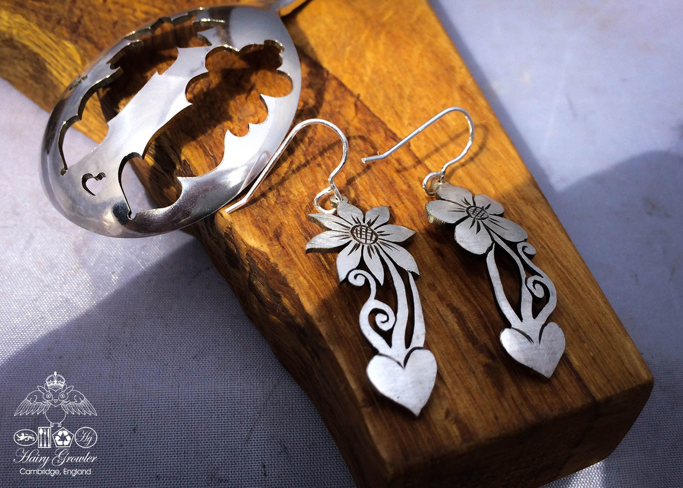 handcrafted and recycled spoon flower earrings