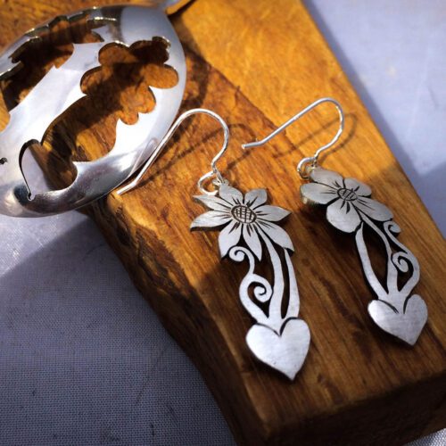 handcrafted and recycled spoon flower earrings