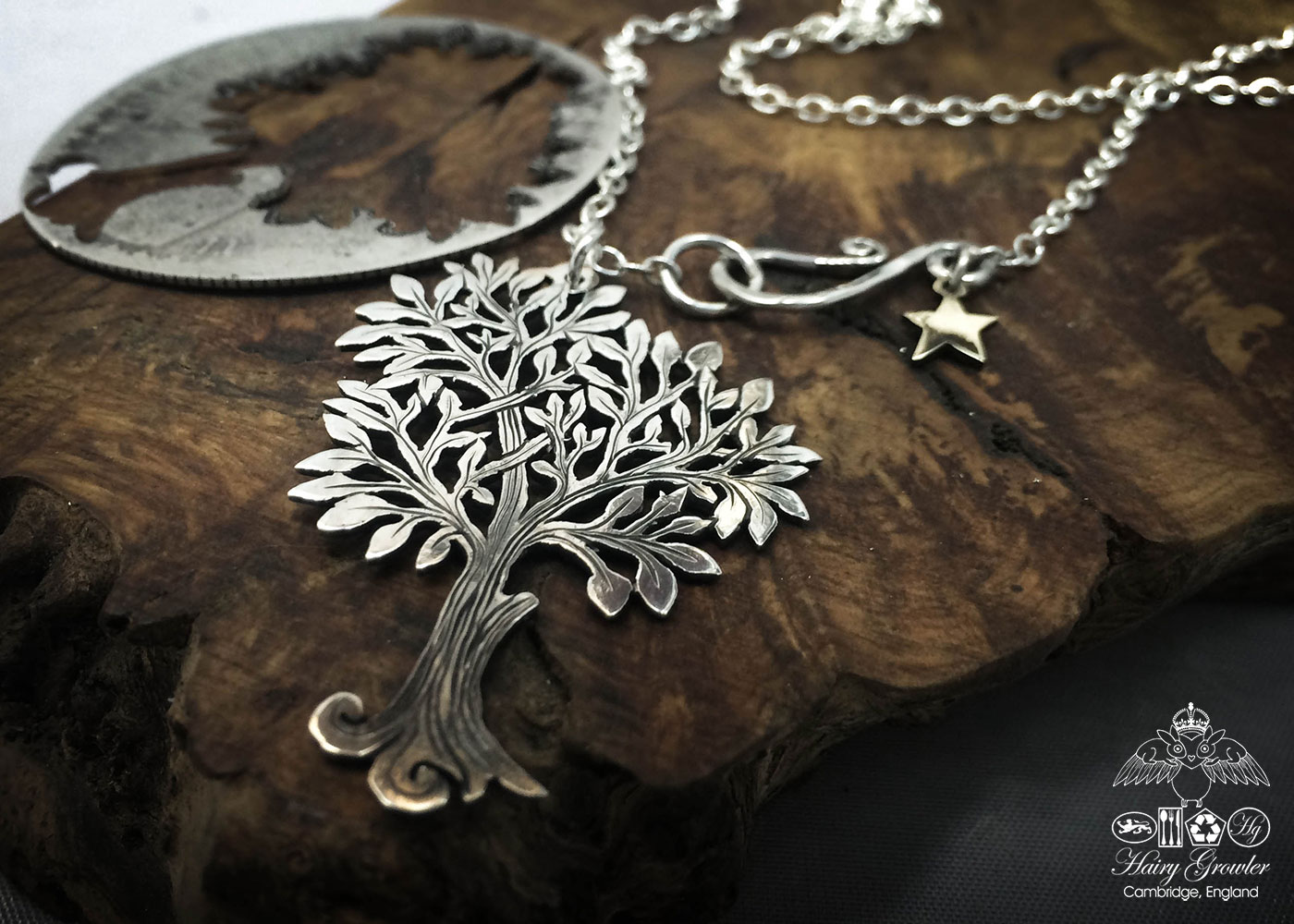 Handmade and upcycled silver Glimpses of summer tree necklace
