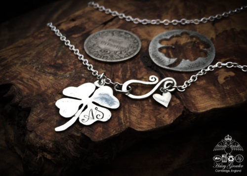 handmade and recycled silver four leaf clover necklace pendant