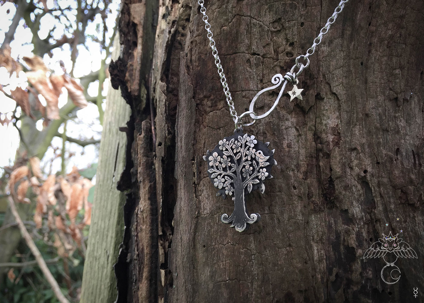 Handmade and upcycled Victorian silver coin magical nature Tree necklace