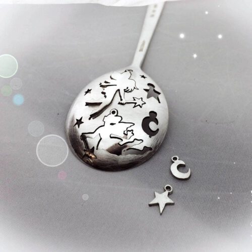 handmade and upcycled flatware spoon fairies-and-stars earrings