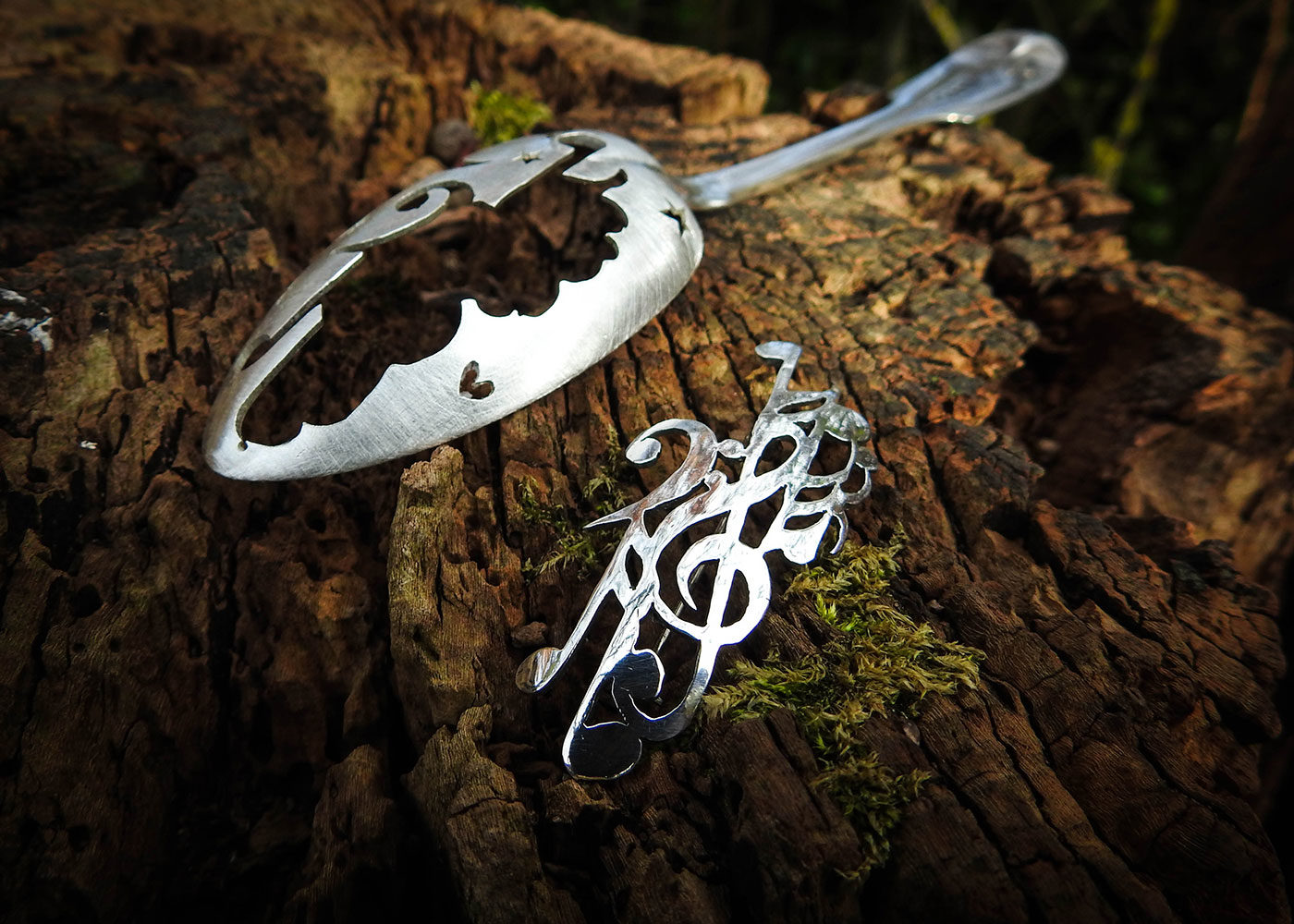 Recycled spoon jewellery - Musical composition brooch
