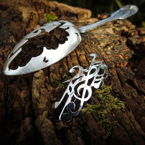 Recycled spoon jewellery - Musical composition brooch