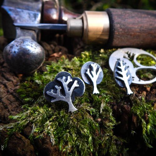 Tree earrings - handmade and recycled sterling silver shilling coins.