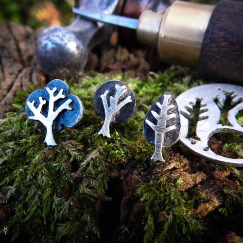 Tree earrings - handmade and recycled sterling silver shilling coins.