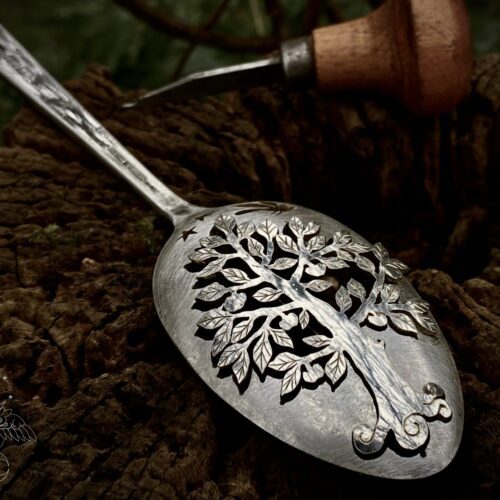 newton apple tree spoon brooch