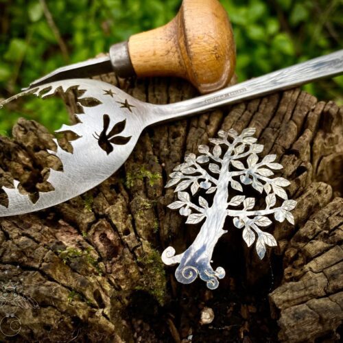 newton apple tree spoon brooch