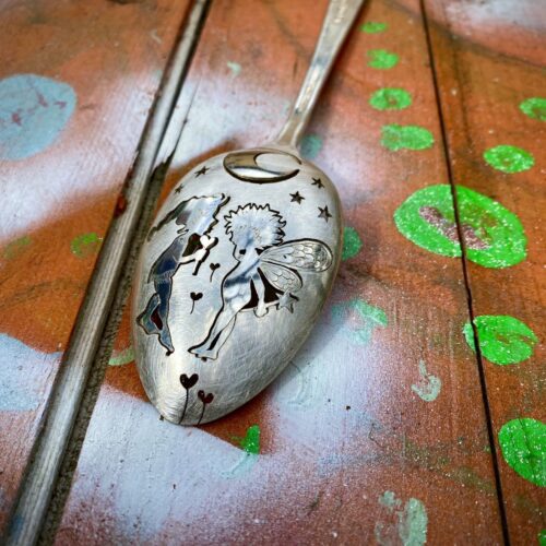 handmade and recycled spoon fairy and pixie brooch