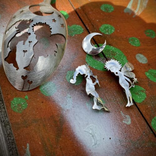 handmade and recycled spoon fairy and pixie brooch