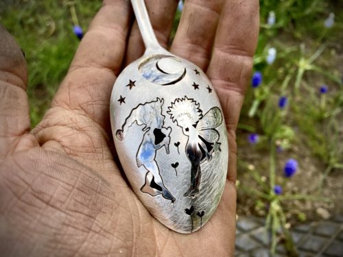 handmade and recycled spoon fairy and pixie brooch