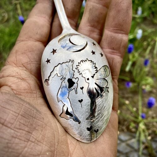 handmade and recycled spoon fairy and pixie brooch