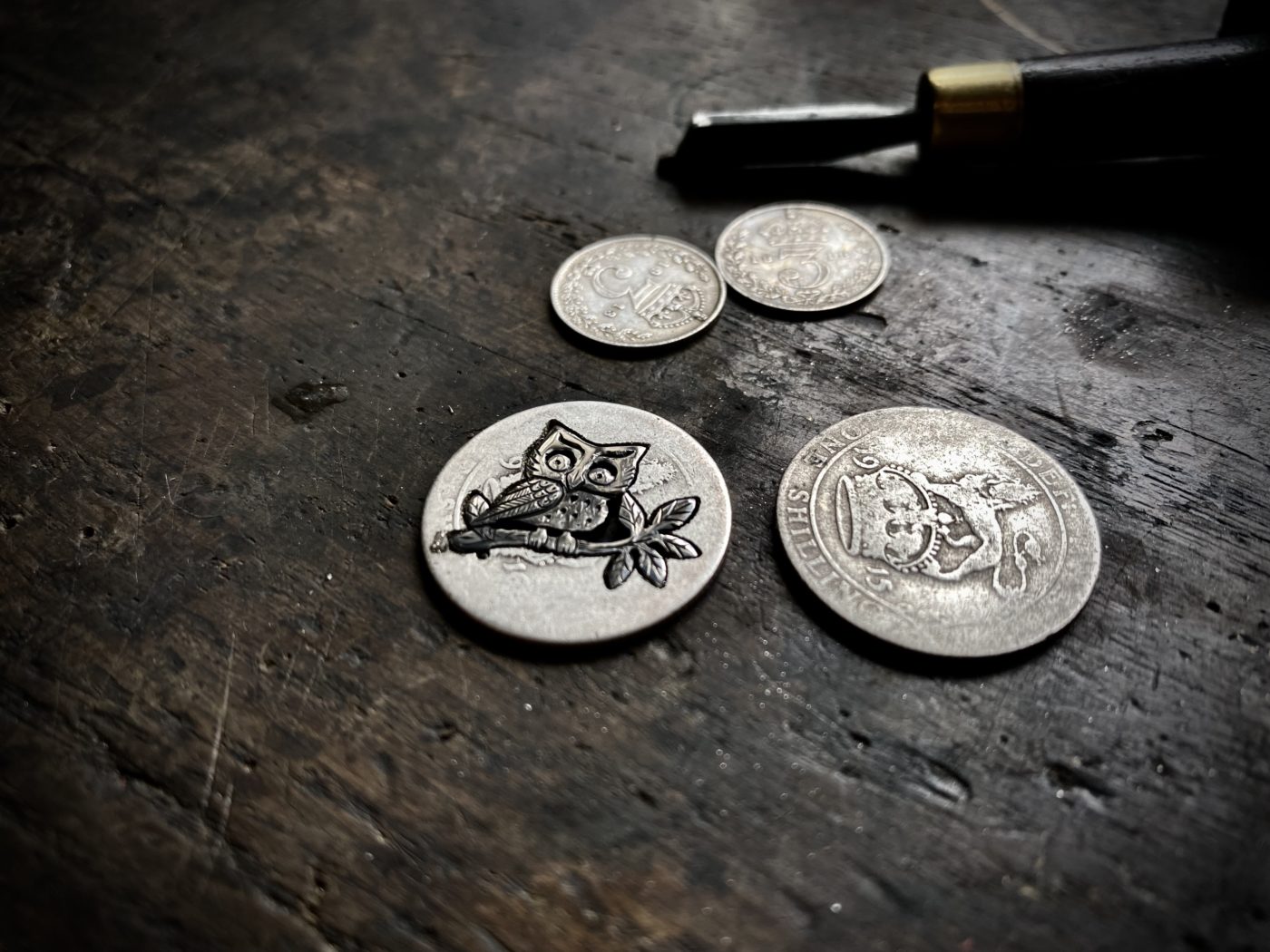 owl cufflinks handmade and upcycled from sterling silver shillings and threepence coins