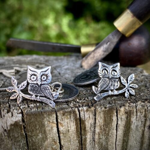 owl cufflinks handmade and upcycled from sterling silver shillings and threepence coins
