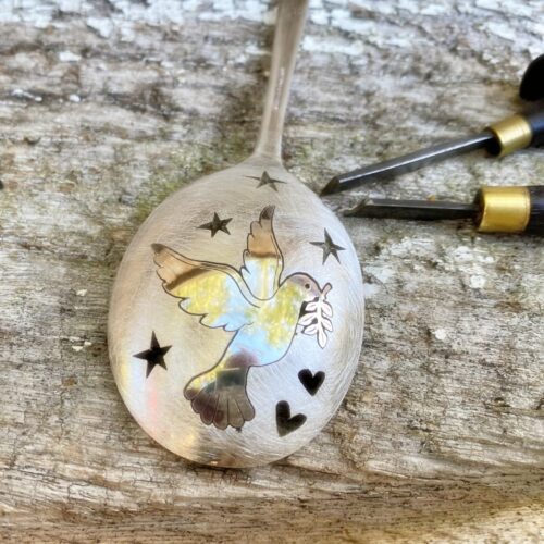 peace dove jewellery handmade and recycled brooch created from an reused antique spoon