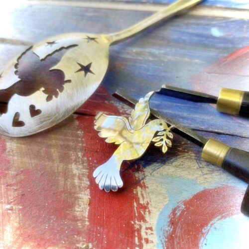 peace dove jewellery handmade and recycled brooch created from an reused antique spoon