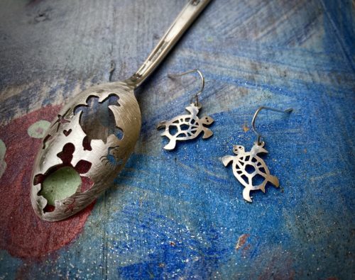 recycled spoon sea turtle earrings complete with or without original donor spoon
