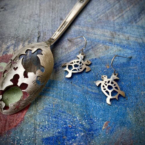 recycled spoon sea turtle earrings complete with or without original donor spoon