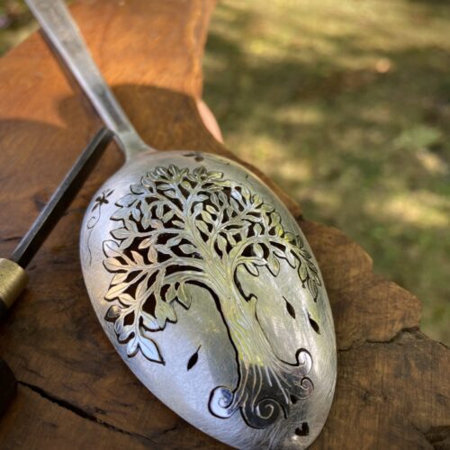 handcrafted and recycled spoon willow-tree brooch