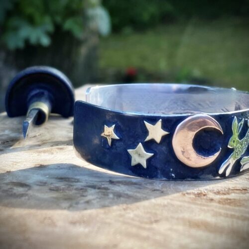 handmade and ethically created using recycled raw materials sourced from old unwanted uncollectible coins. Leaping magical rabbits and hare jewellery