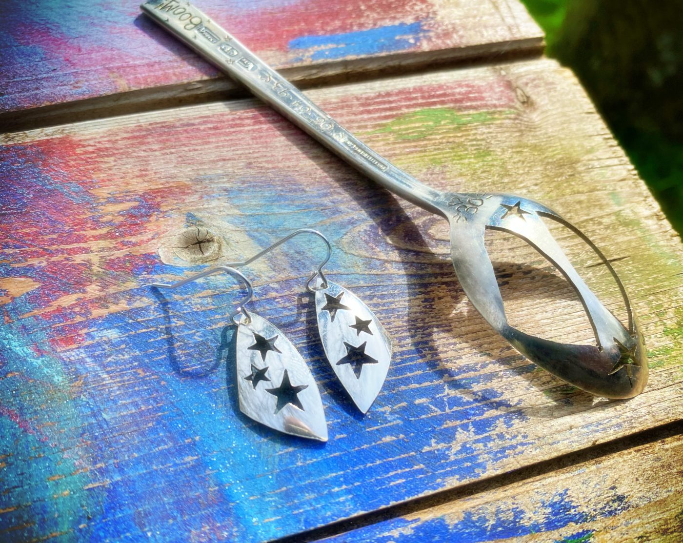 handmade and repurposed spoon star earrings
