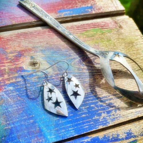 handmade and repurposed spoon star earrings