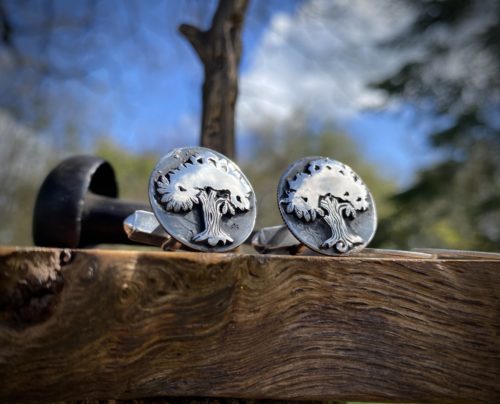Oak tree cufflinks handcrafted and recycled from sterling silver sixpence coins