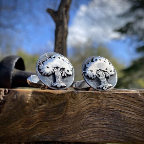 Oak tree cufflinks handcrafted and recycled from sterling silver sixpence coins