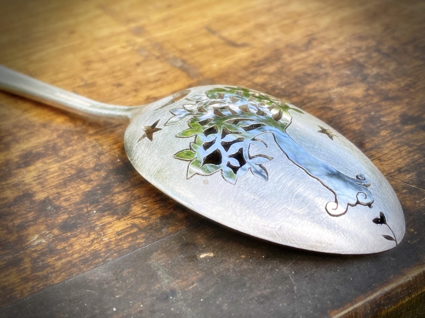 spring tree recycled spoon brooch made in Cambridge