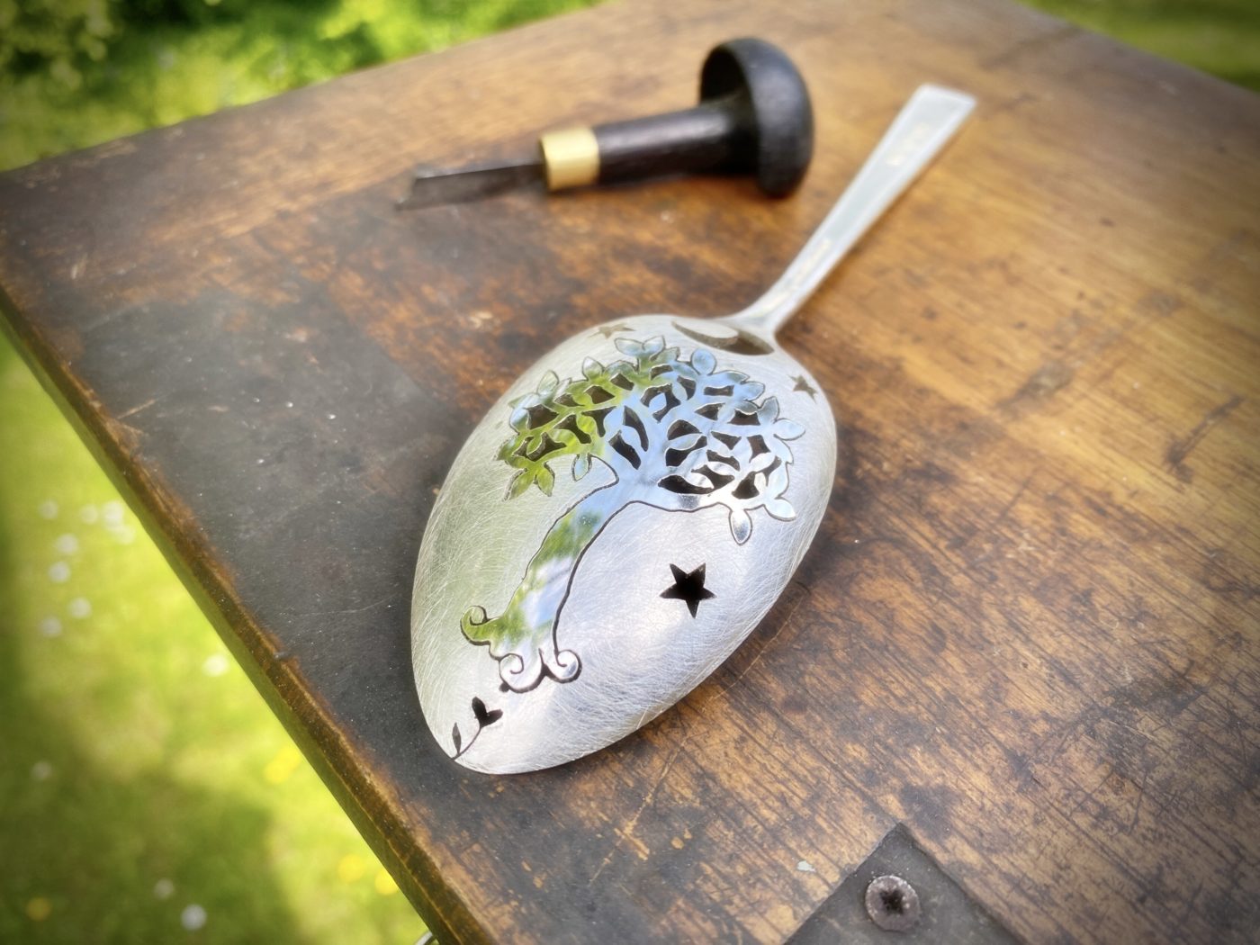 spring tree recycled spoon brooch made in Cambridge